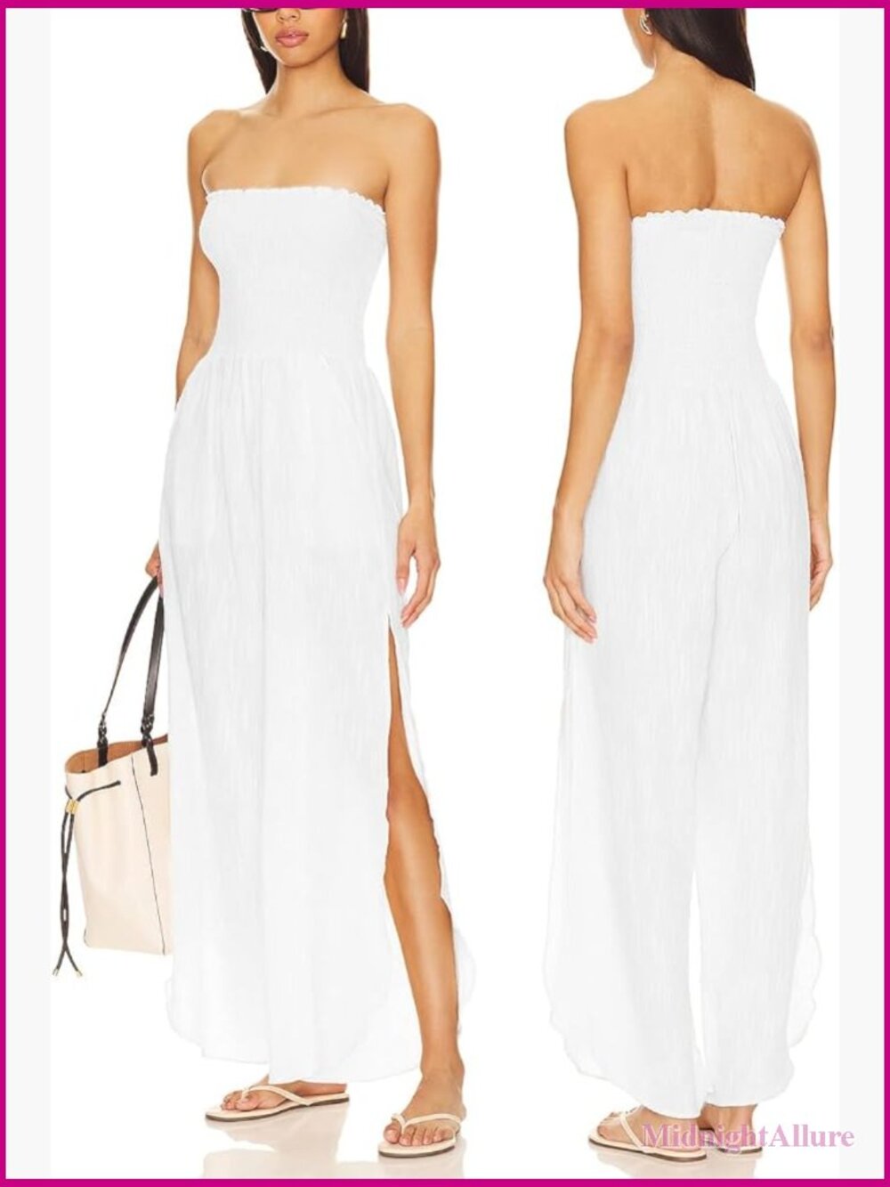 Strapless Smocked Wide Leg Jumpsuit with Pockets for Summer